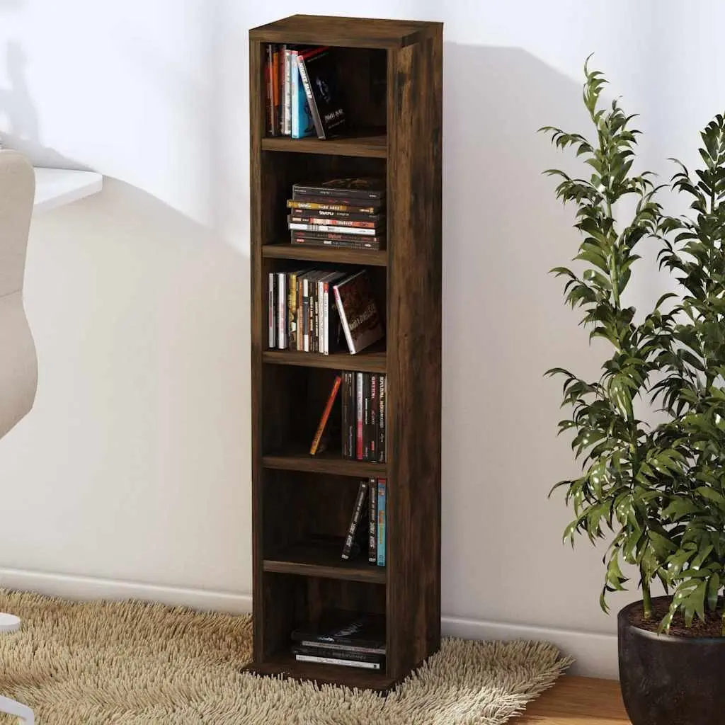 CD Cabinet Storage Media Organiser 21x20x88cm Smoked Oak