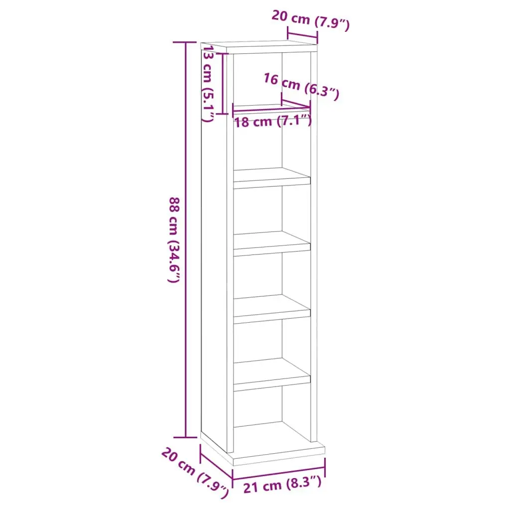 CD Cabinet Storage Media Organiser 21x20x88cm Smoked Oak