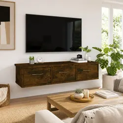 Reliable and Stylish Wall Cabinet with 3 Drawers in Brown Finish