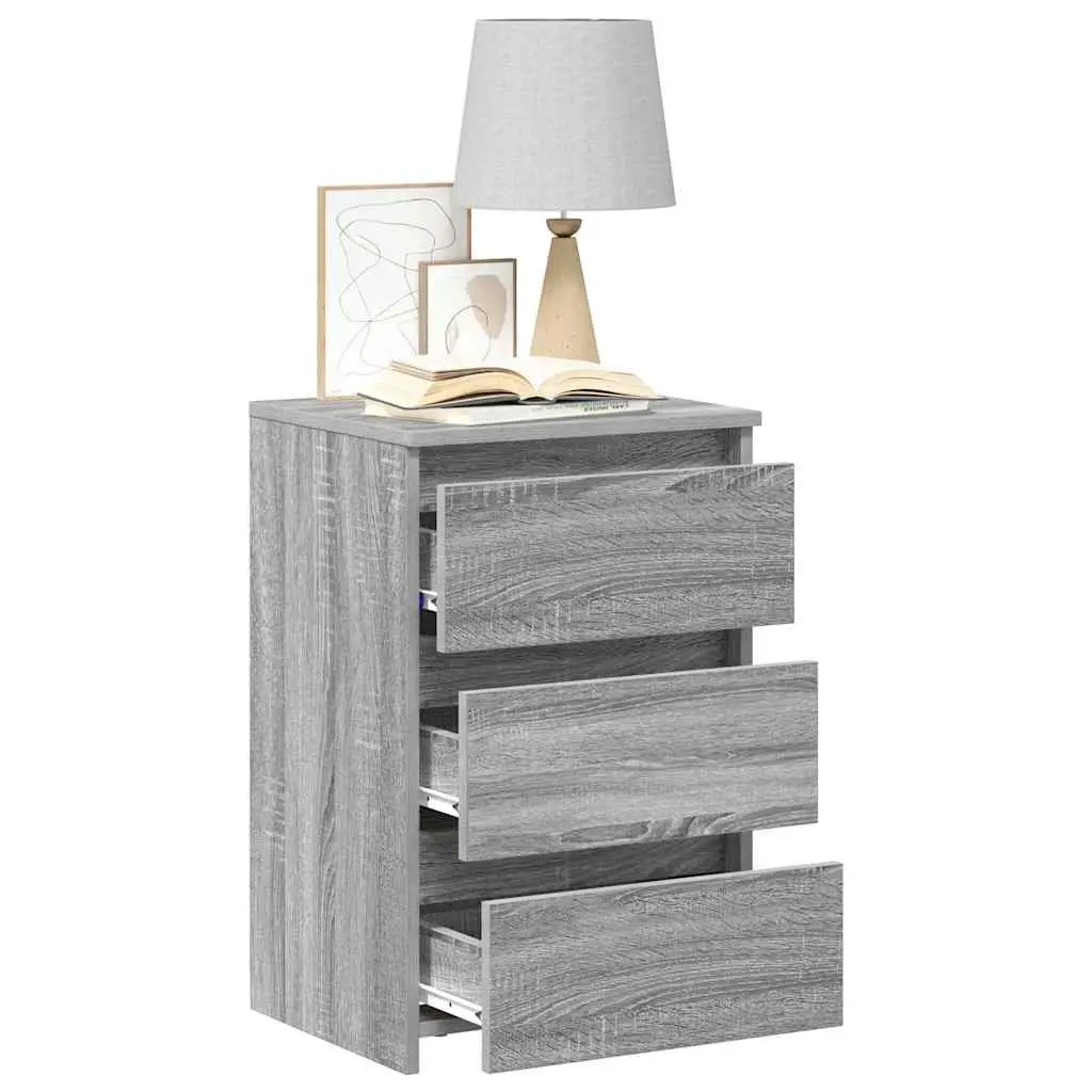 Bedside Tables 2pcs Grey Sonoma Bed Cabinets Nightstands Engineered Wood 3