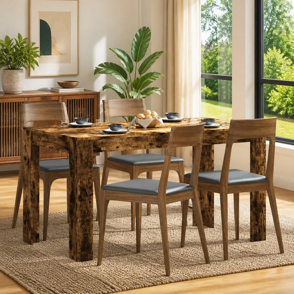 Dining Table Smoked Oak 140cm Engineered Wood Kitchen Furniture