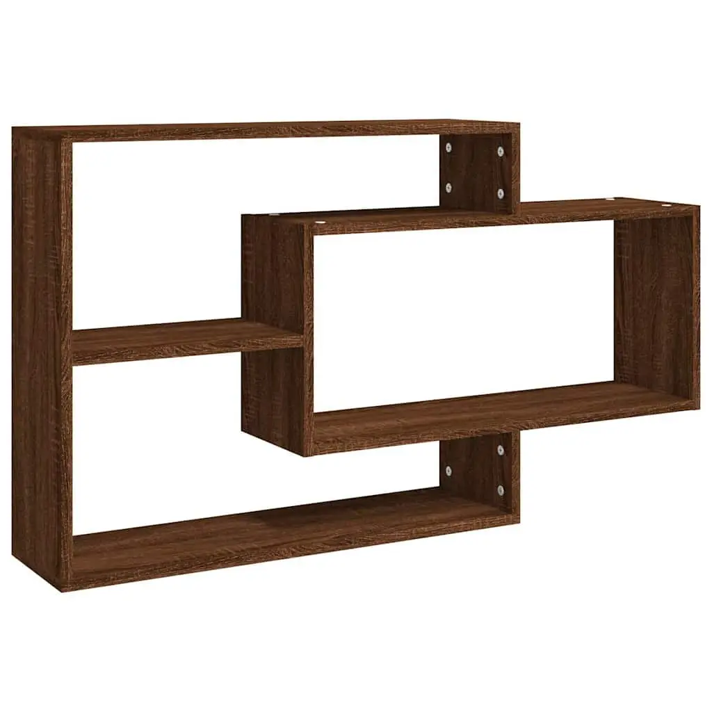 Wall Shelf Open Storage Display 3 Compartments Brown Oak