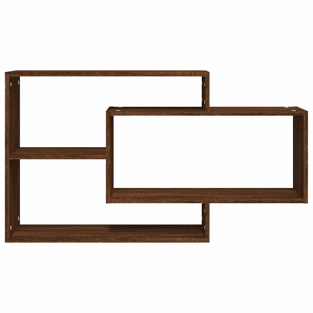 Wall Shelf Open Storage Display 3 Compartments Brown Oak