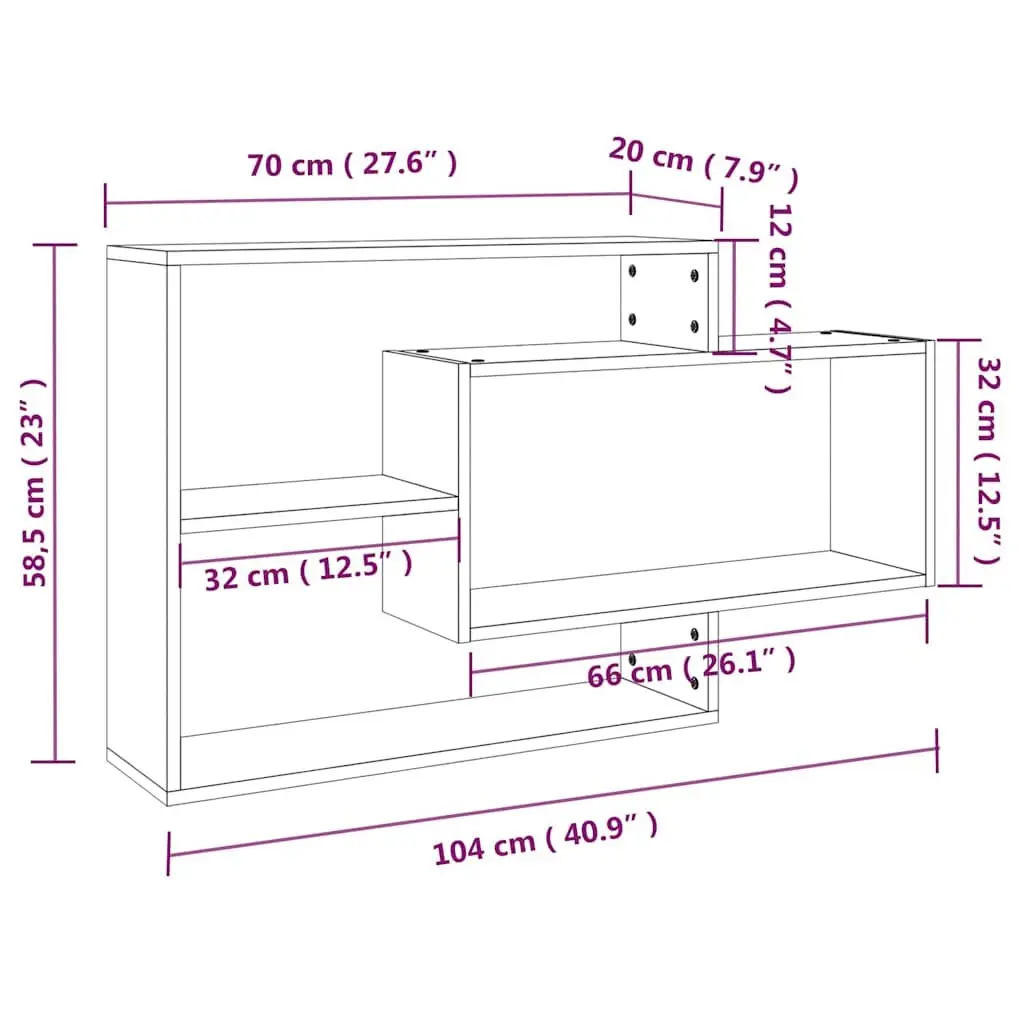 Wall Shelf Open Storage Display 3 Compartments Brown Oak