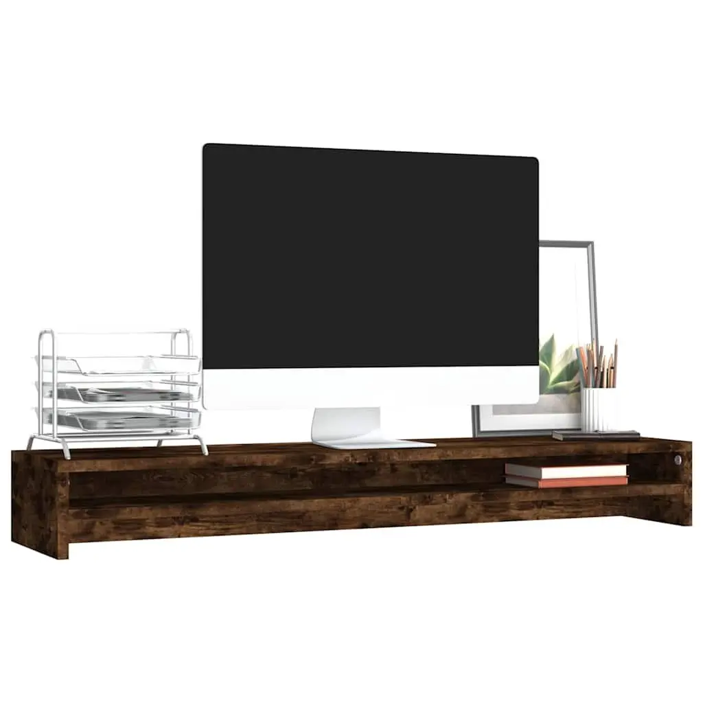 Monitor Stand Dual Screen Riser Desk Organiser 100 x 24 x 13 cm Brown Engineered Wood