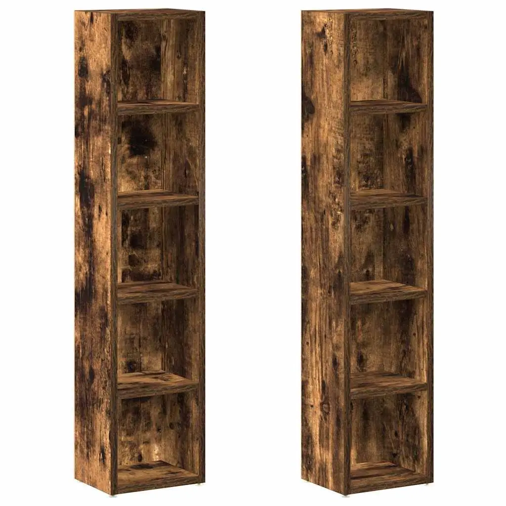 CD Storage Cabinet 2 Pieces Smoked Oak Media Shelf Unit Engineered Wood 93.5cm