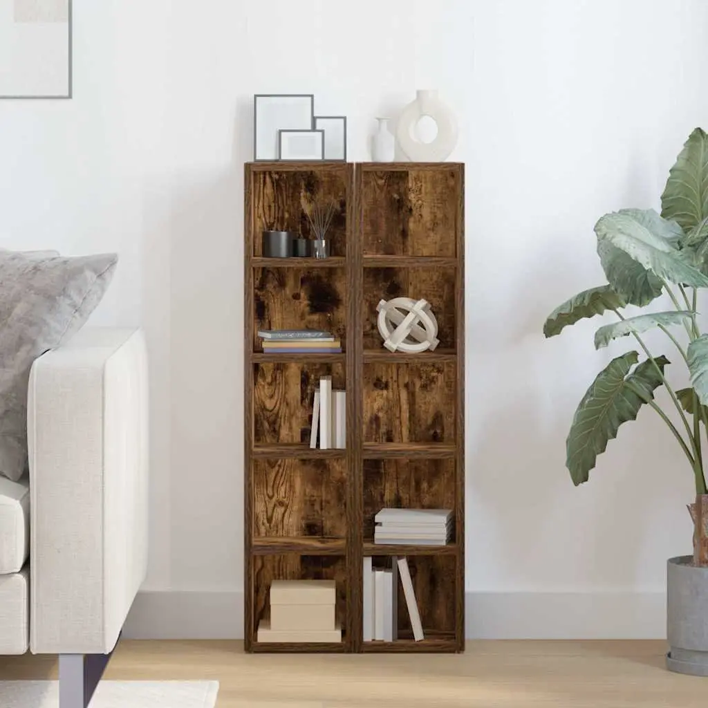 CD Storage Cabinet 2 Pieces Smoked Oak Media Shelf Unit Engineered Wood 93.5cm