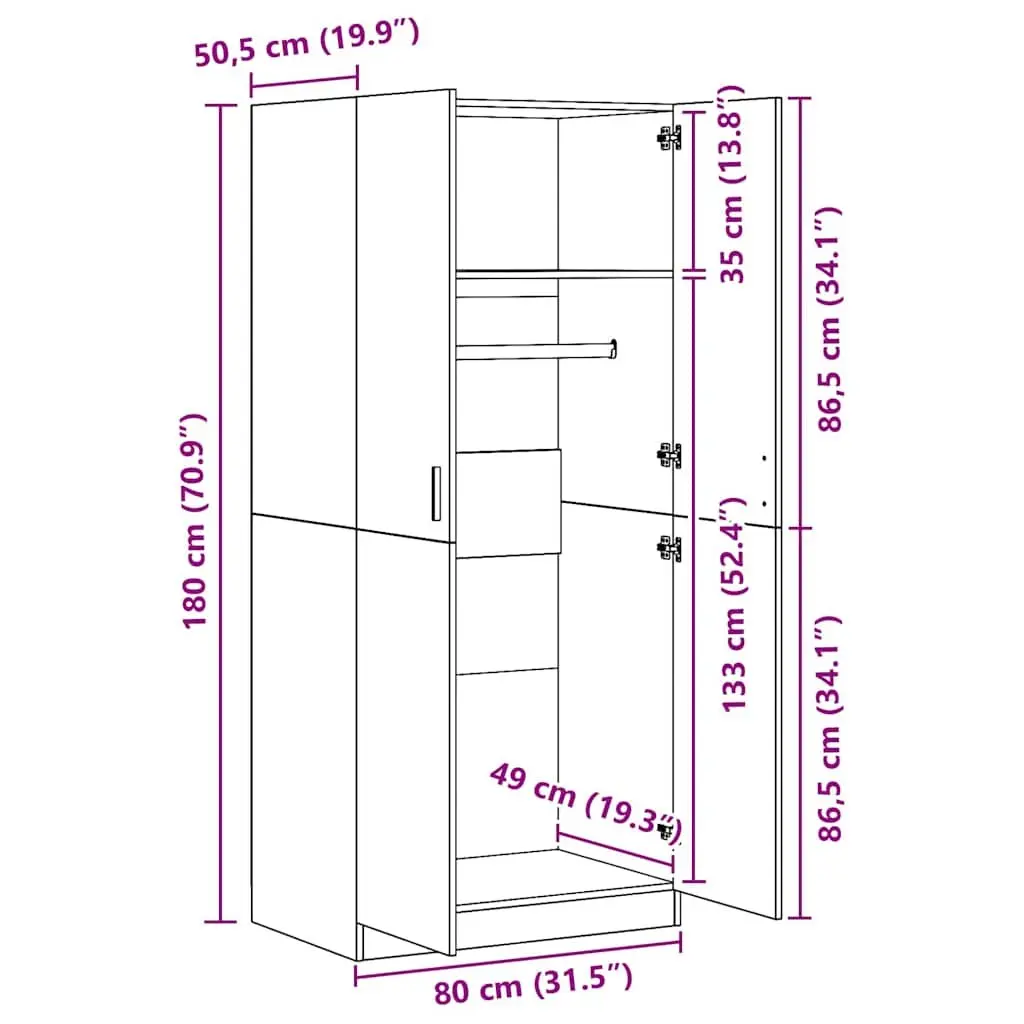 Wardrobe Cupboard Storage Cabinet 80x52x180 cm Smoked Oak Engineered Wood