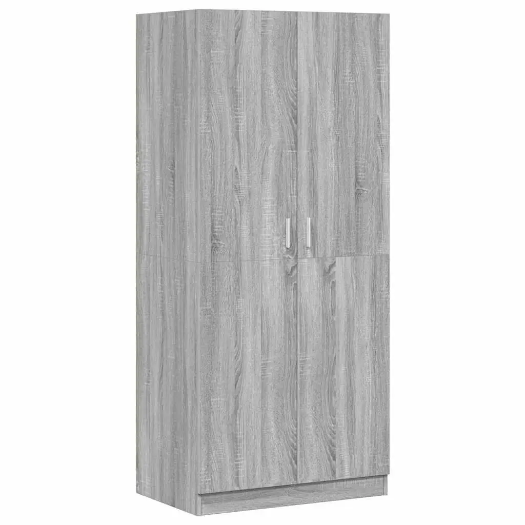 Wardrobe Storage Cabinet Grey 80x52x180 cm with Hanging Rod and Doors