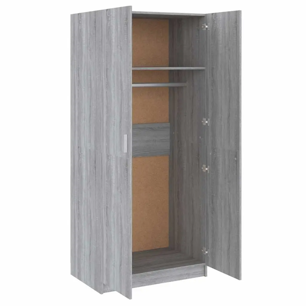 Wardrobe Storage Cabinet Grey 80x52x180 cm with Hanging Rod and Doors