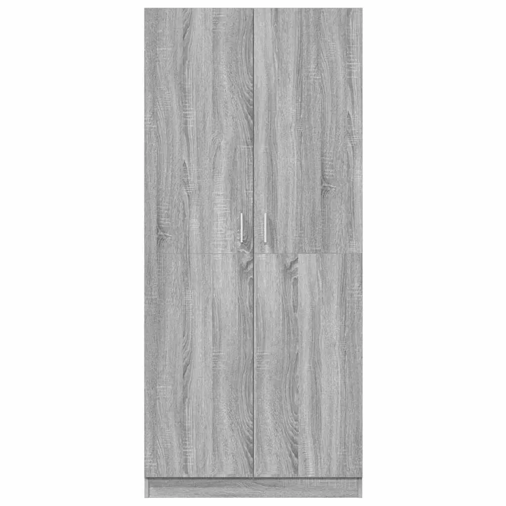 Wardrobe Storage Cabinet Grey 80x52x180 cm with Hanging Rod and Doors