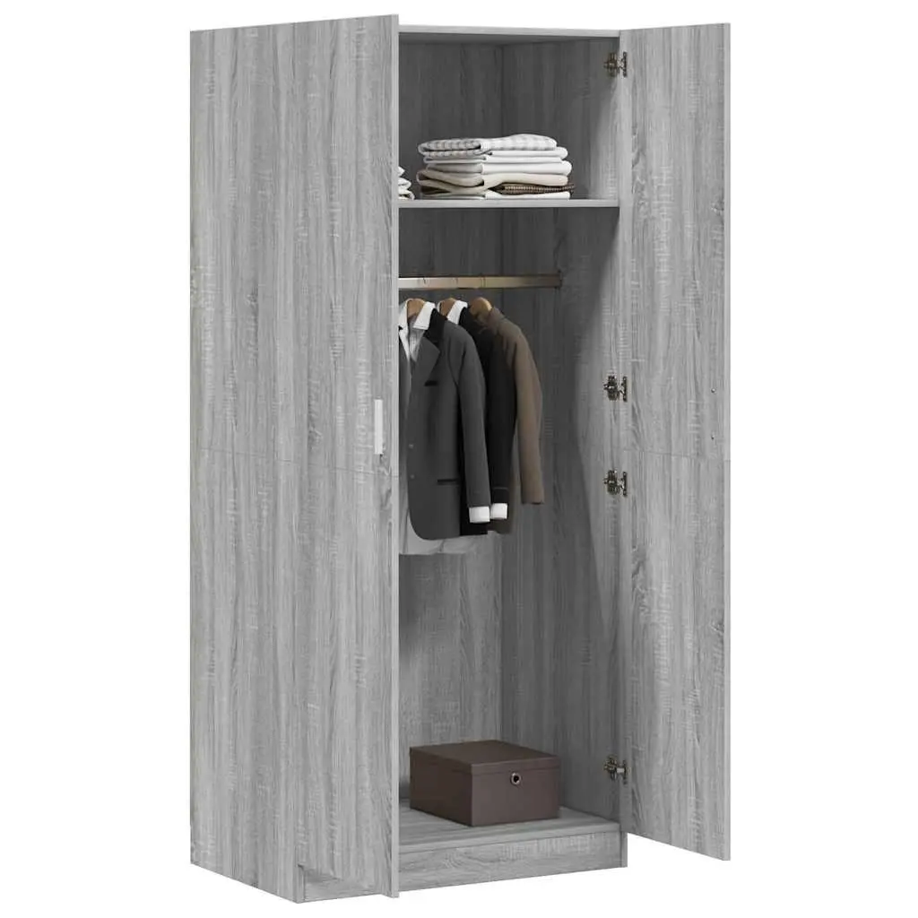 Wardrobe Storage Cabinet Grey 80x52x180 cm with Hanging Rod and Doors