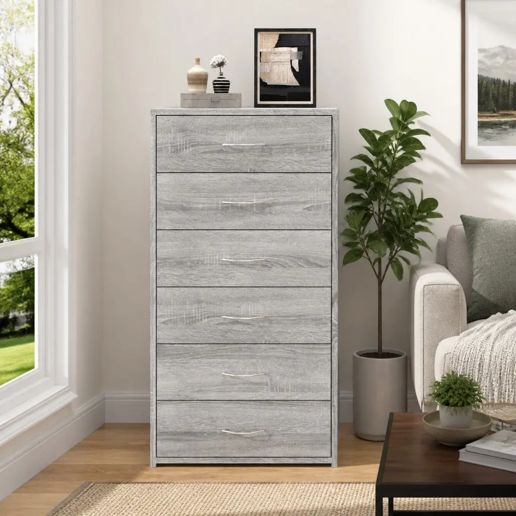 Sideboard Storage Cabinet 6 Drawers Grey Engineered Wood Furniture
