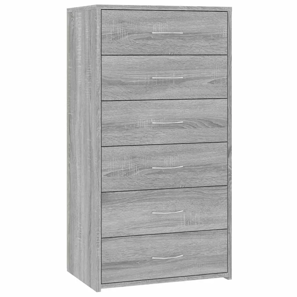 Sideboard Storage Cabinet 6 Drawers Grey Engineered Wood Furniture