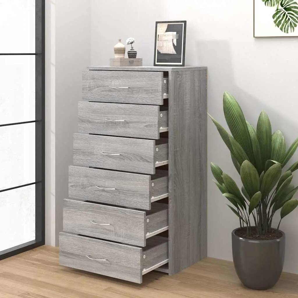 Sideboard Storage Cabinet 6 Drawers Grey Engineered Wood Furniture