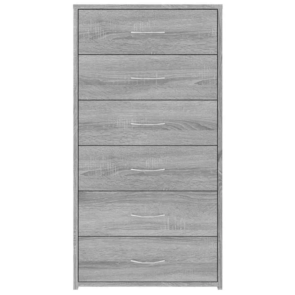 Sideboard Storage Cabinet 6 Drawers Grey Engineered Wood Furniture