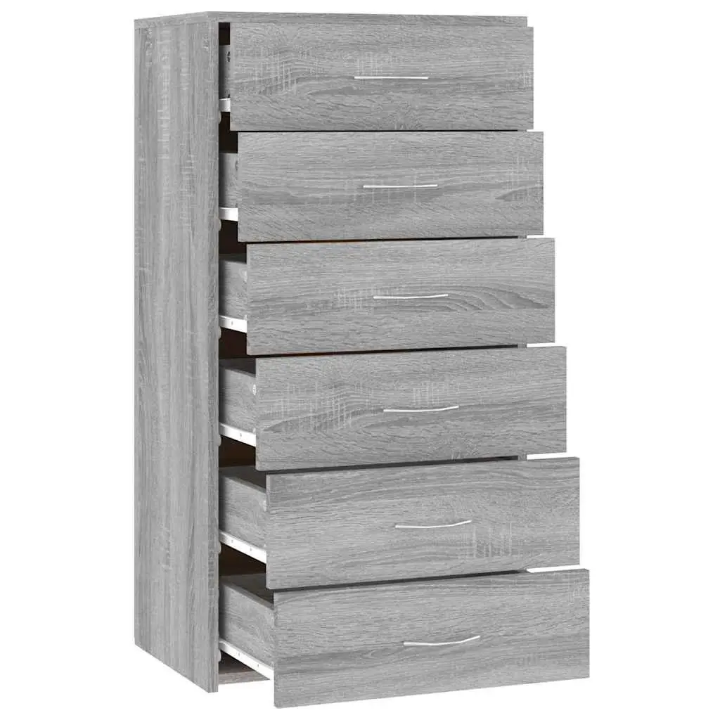 Sideboard Storage Cabinet 6 Drawers Grey Engineered Wood Furniture