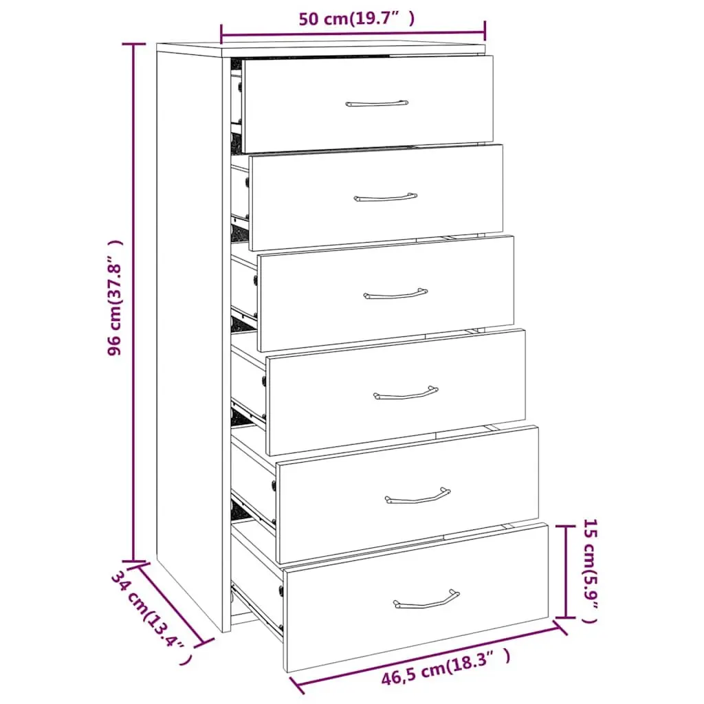 Sideboard Storage Cabinet 6 Drawers Grey Engineered Wood Furniture