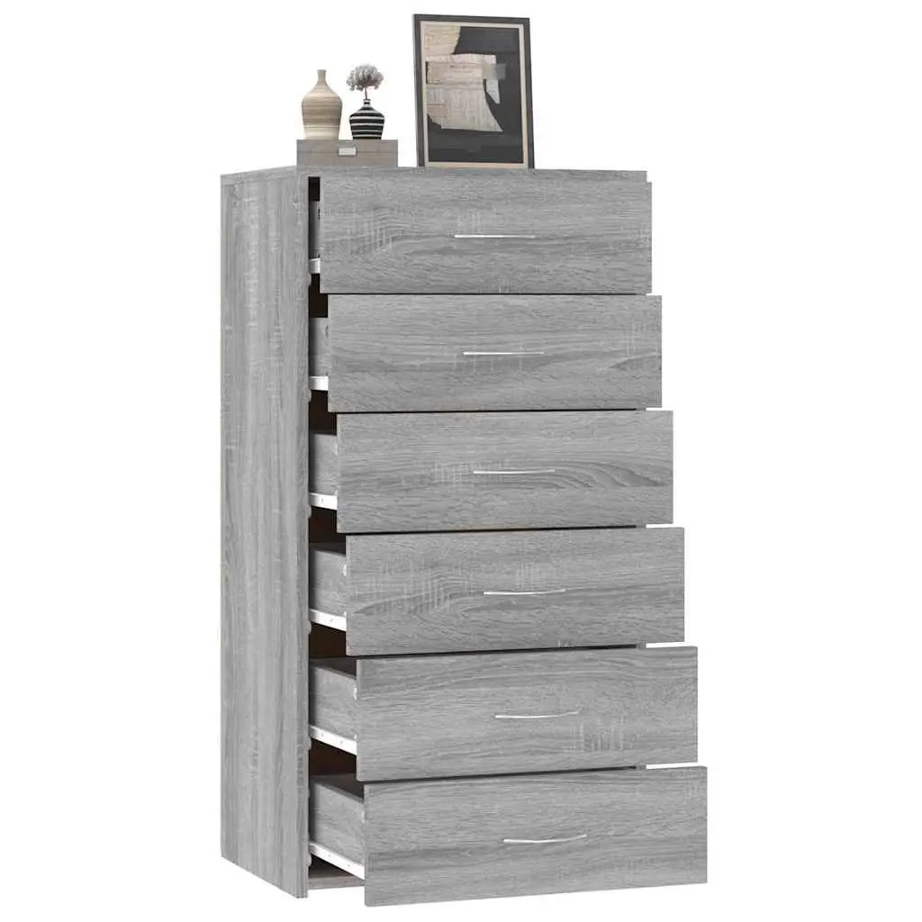 Sideboard Storage Cabinet 6 Drawers Grey Engineered Wood Furniture