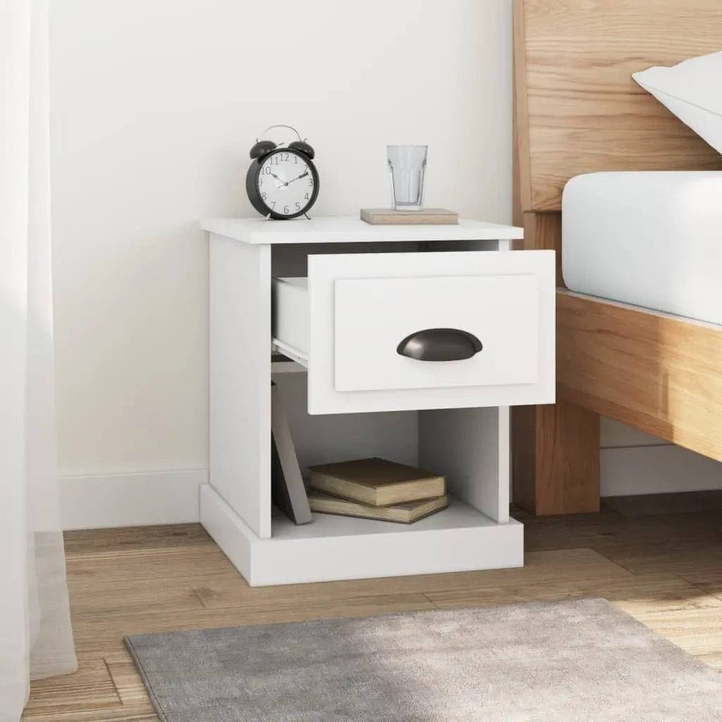 Bedside Cabinet White Engineered Wood Nightstand Storage Drawer Compartment 39 x 39 x 47.5 cm