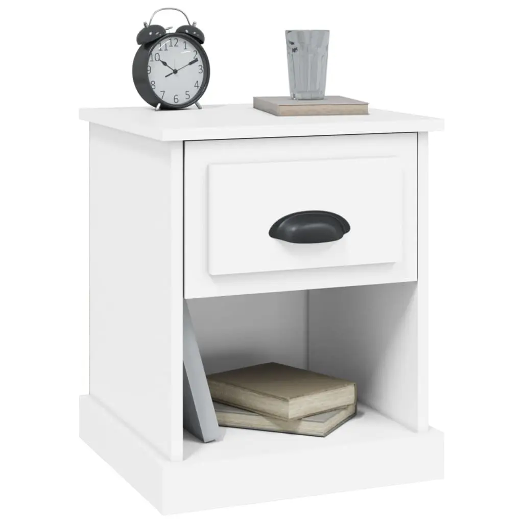 Bedside Cabinet White Engineered Wood Nightstand Storage Drawer Compartment 39 x 39 x 47.5 cm