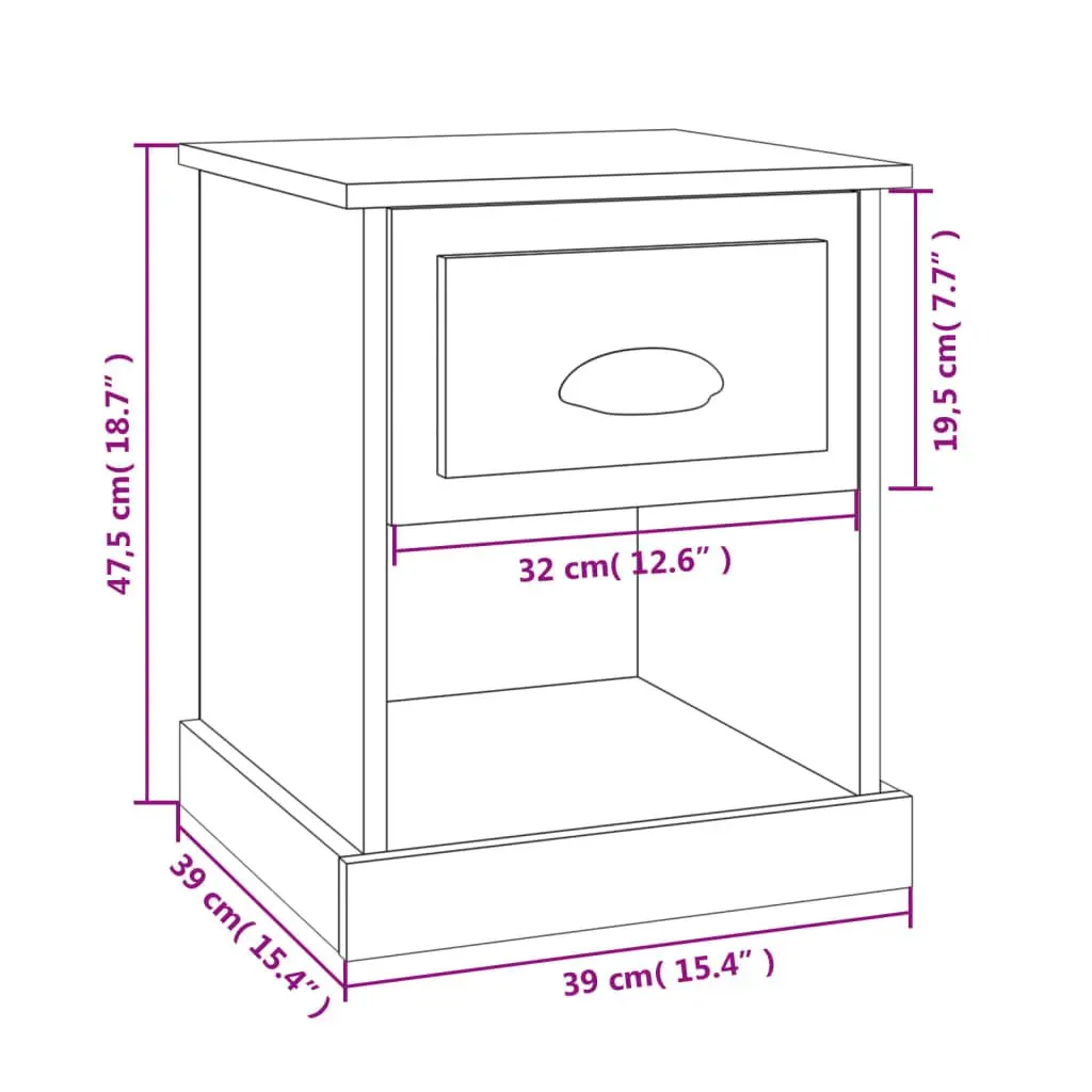Bedside Cabinet White Engineered Wood Nightstand Storage Drawer Compartment 39 x 39 x 47.5 cm
