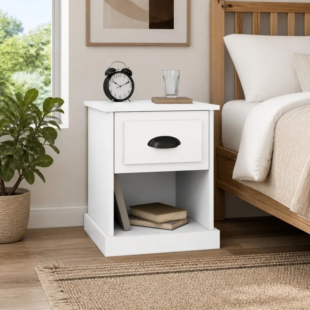 Bedside Cabinet Nightstand Storage Drawer 39x39x47.5cm White Engineered Wood