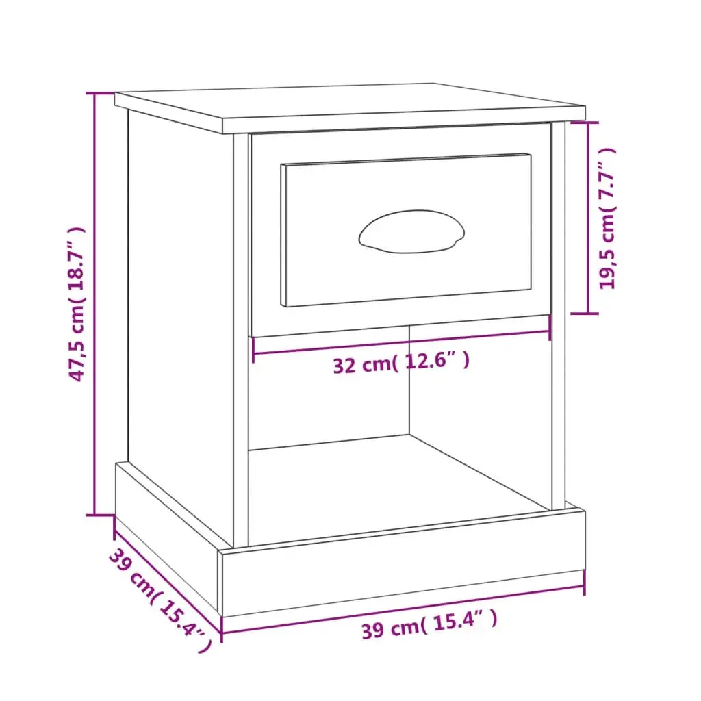 Bedside Cabinet Nightstand Storage Drawer 39x39x47.5cm White Engineered Wood