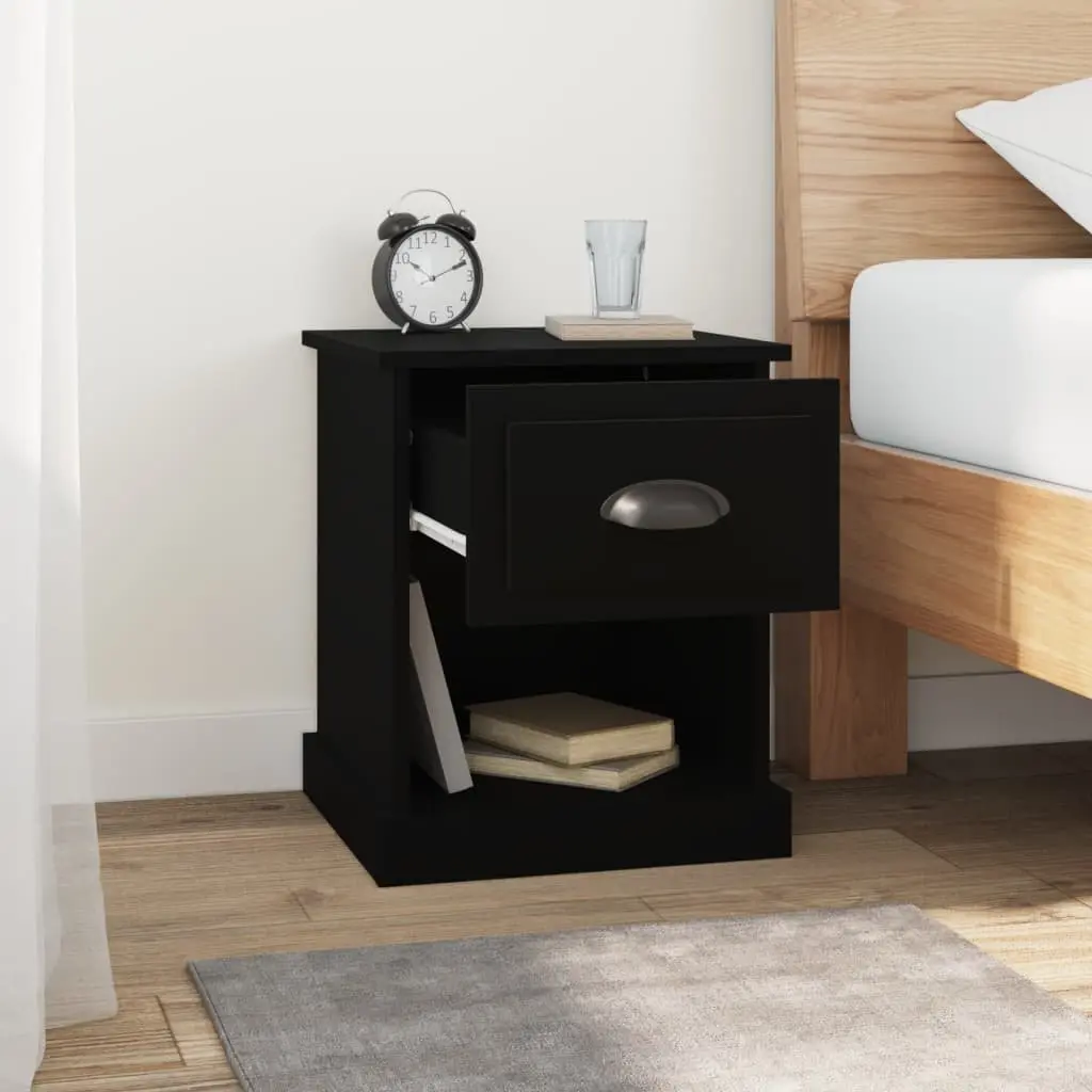 Bedside Cabinet Black 39x39x47.5 cm Engineered Wood Nightstand Storage Drawer