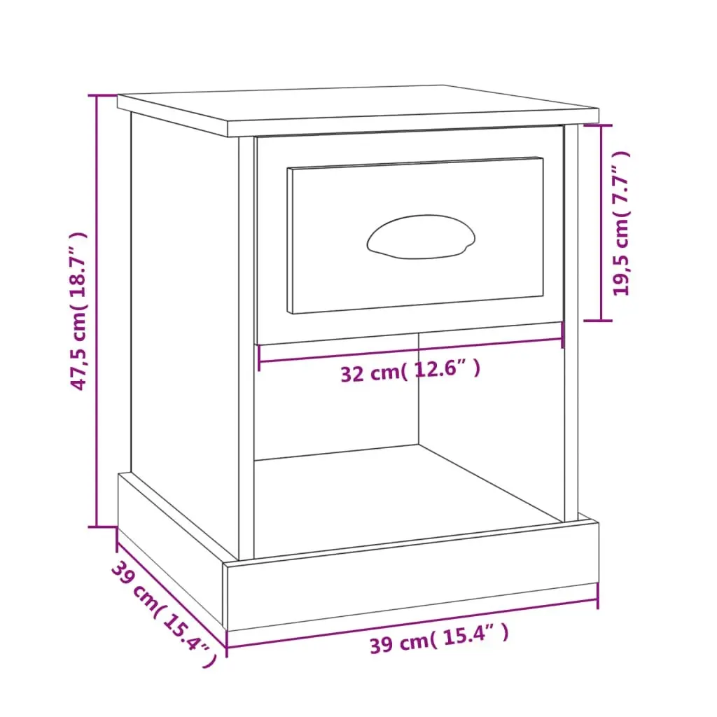 Bedside Cabinet Black 39x39x47.5 cm Engineered Wood Nightstand Storage Drawer
