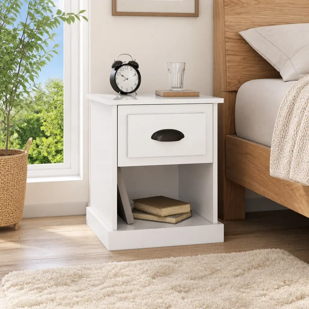 White Bedside Table 39x39x47.5cm for Essentials