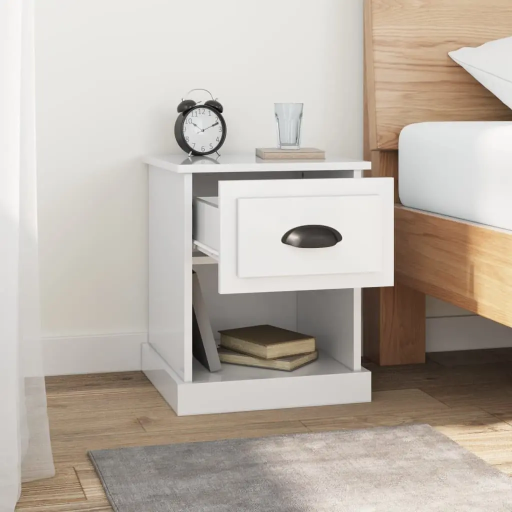 Bedside Cabinets Set of 2 White High Gloss Nightstand Storage Drawer Compartment