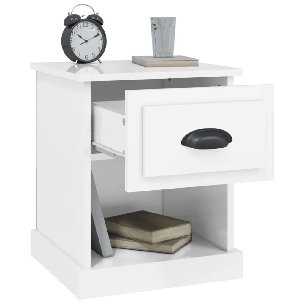 Bedside Cabinets Set of 2 White High Gloss Nightstand Storage Drawer Compartment