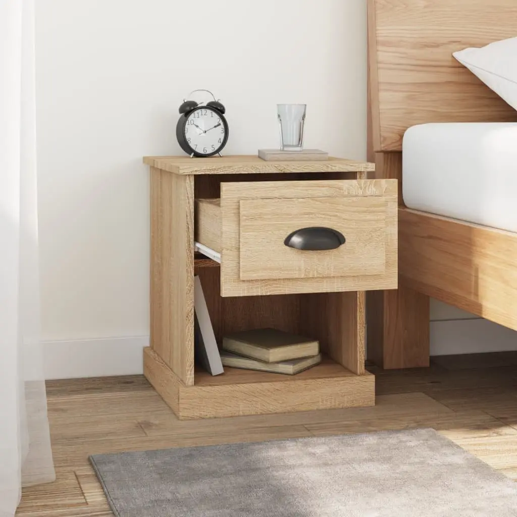 Bedside Cabinet 2 Pieces Brown Engineered Wood Nightstand Side Table Storage