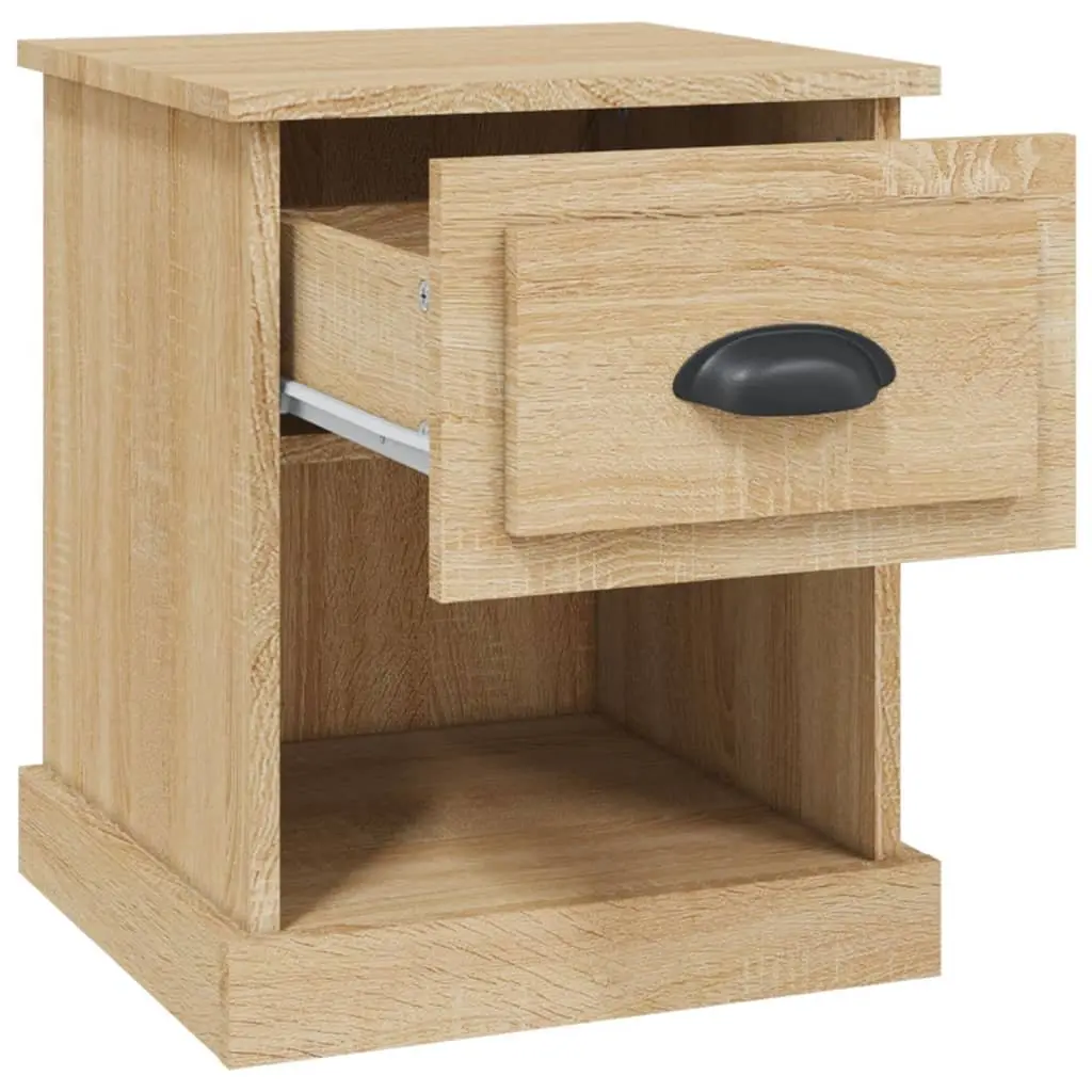 Bedside Cabinet 2 Pieces Brown Engineered Wood Nightstand Side Table Storage
