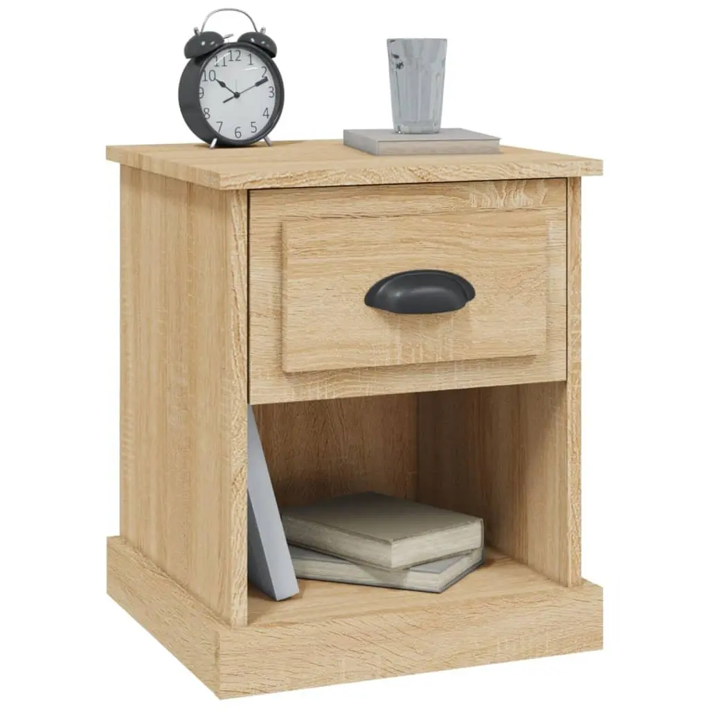 Bedside Cabinet 2 Pieces Brown Engineered Wood Nightstand Side Table Storage