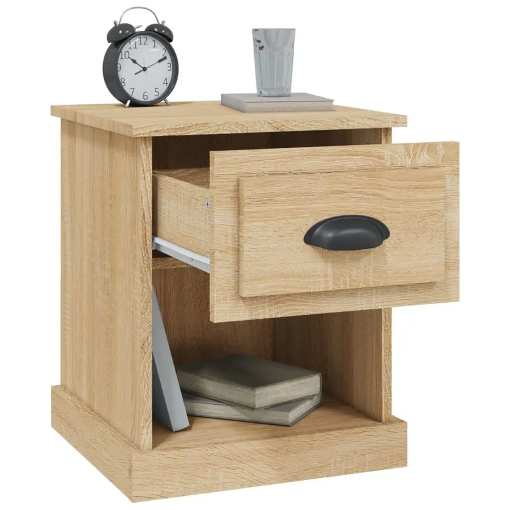 Bedside Cabinet 2 Pieces Brown Engineered Wood Nightstand Side Table Storage