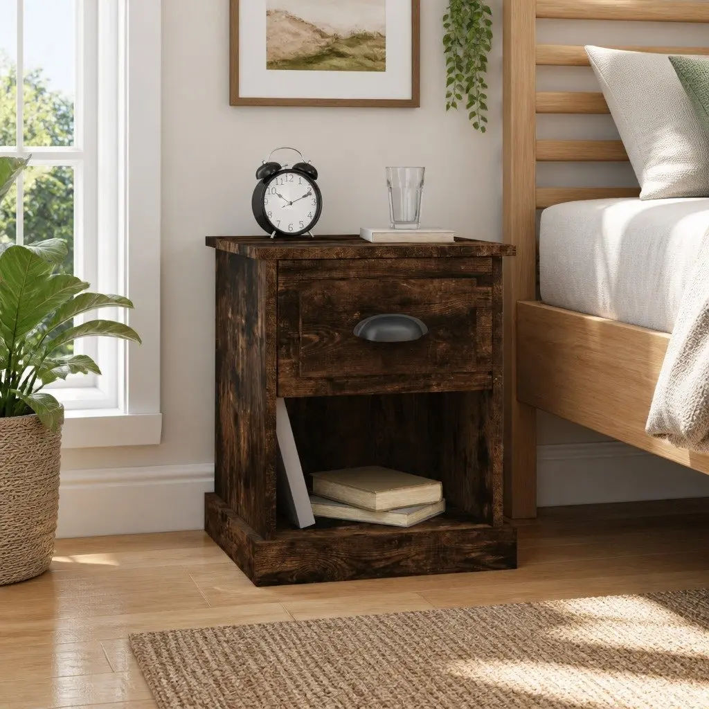 Bedside Cabinets 2pcs Bedside Tables Smoked Oak Nightstand Drawer Side Table