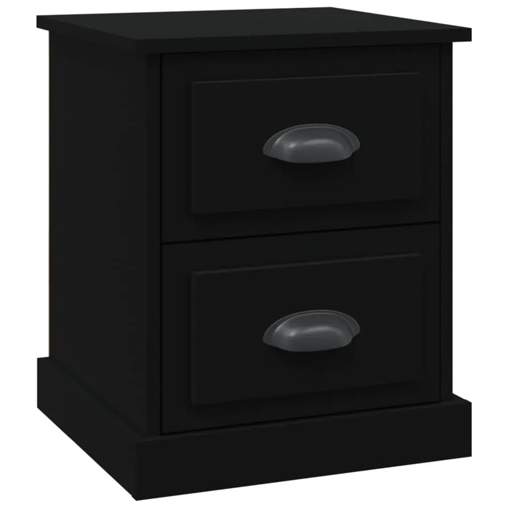 Bedside Cabinet Black 39x39x47.5cm with 2 Drawers Engineered Wood Nightstand