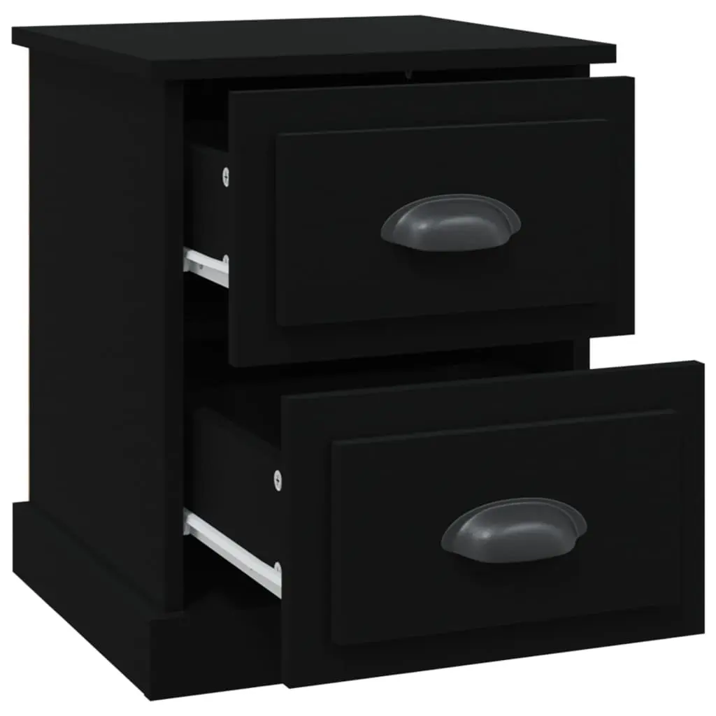 Bedside Cabinet Black 39x39x47.5cm with 2 Drawers Engineered Wood Nightstand