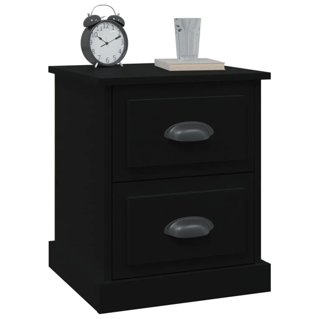Bedside Cabinet Black 39x39x47.5cm with 2 Drawers Engineered Wood Nightstand