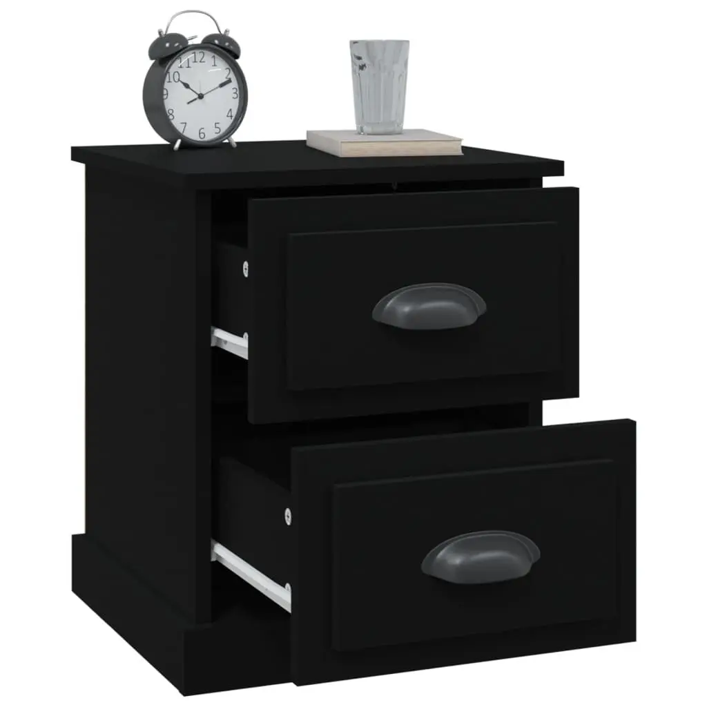 Bedside Cabinet Black 39x39x47.5cm with 2 Drawers Engineered Wood Nightstand