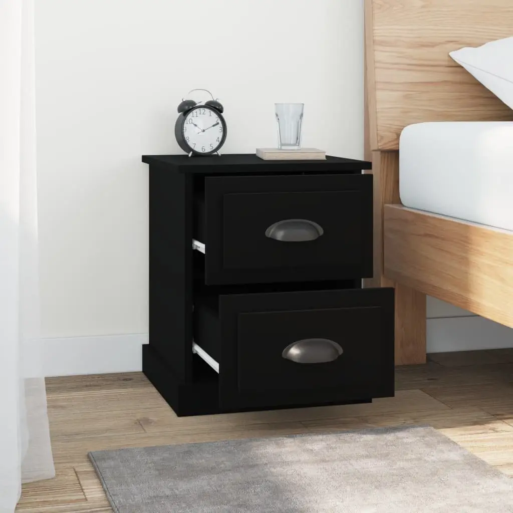 Bedside Cabinet 2 Drawer Nightstand Side Table Storage Black 39x39x47.5cm