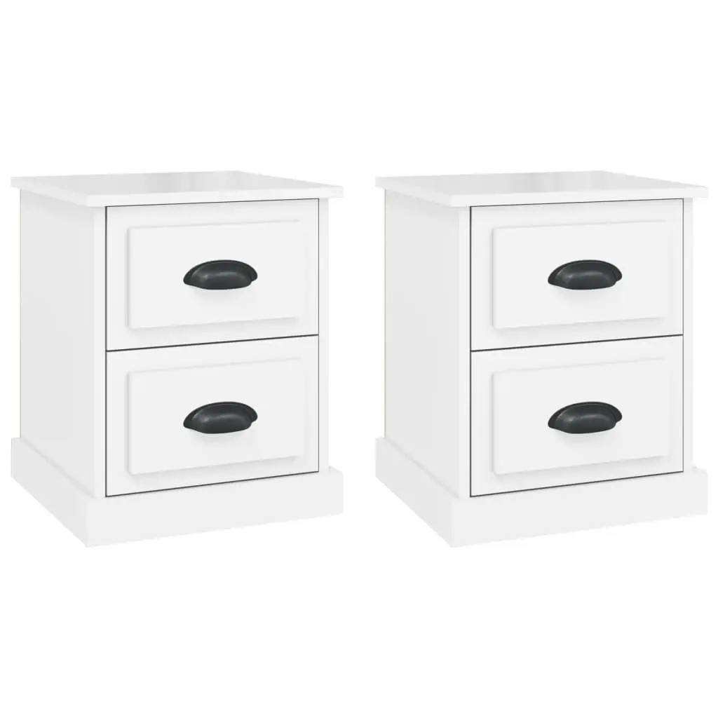 Bedside Cabinet 2 Drawer Nightstand White Gloss Engineered Wood Storage Table