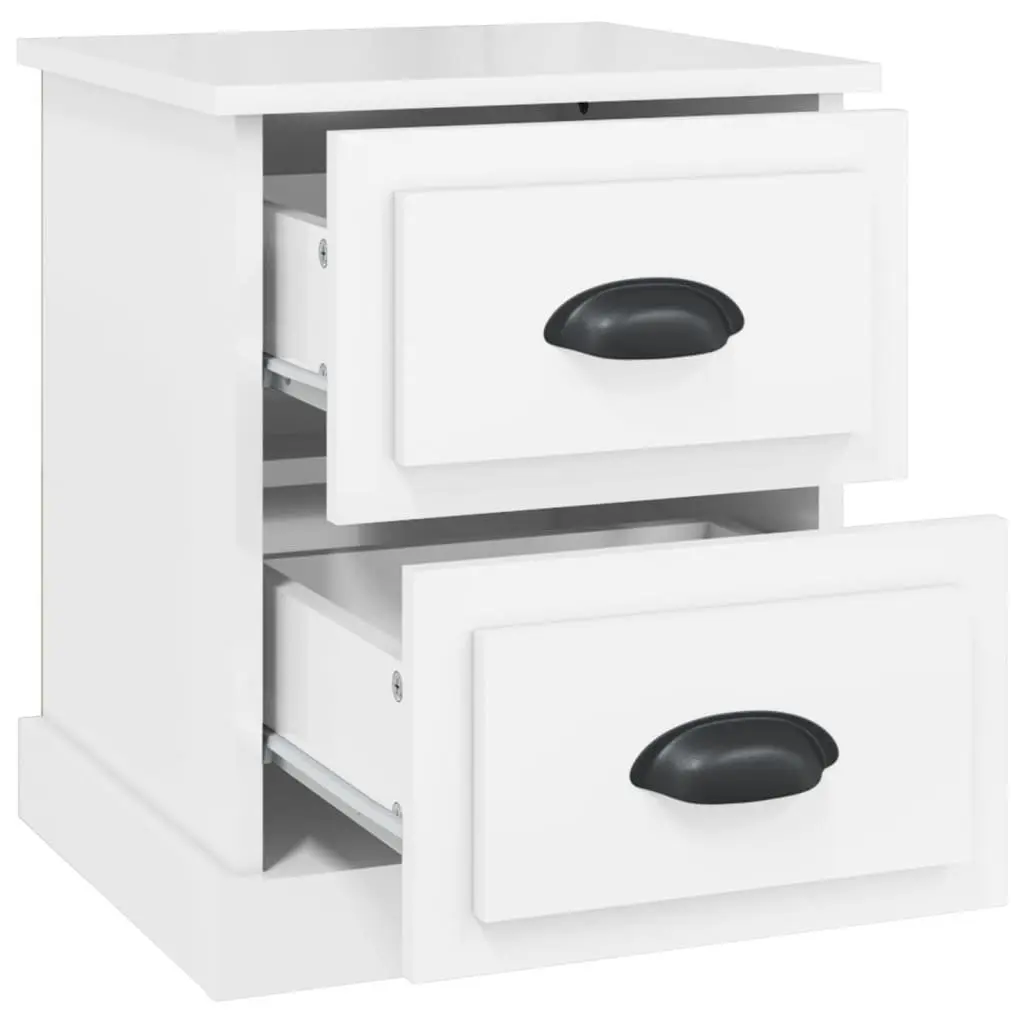 Bedside Cabinet 2 Drawer Nightstand White Gloss Engineered Wood Storage Table