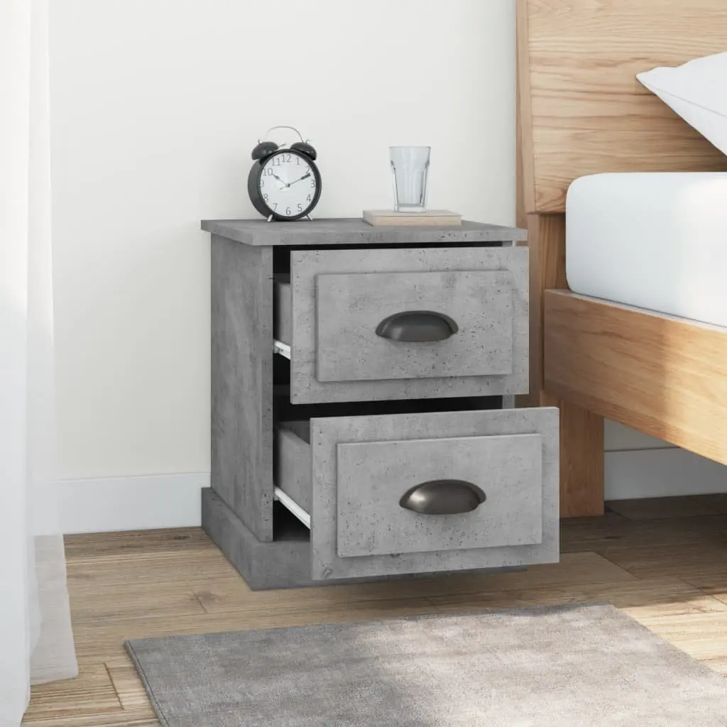Bedside Cabinet Grey 39x39x47.5 cm 2 Drawer Engineered Wood Nightstand Storage
