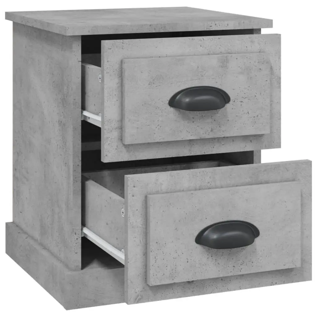 Bedside Cabinet Grey 39x39x47.5 cm 2 Drawer Engineered Wood Nightstand Storage