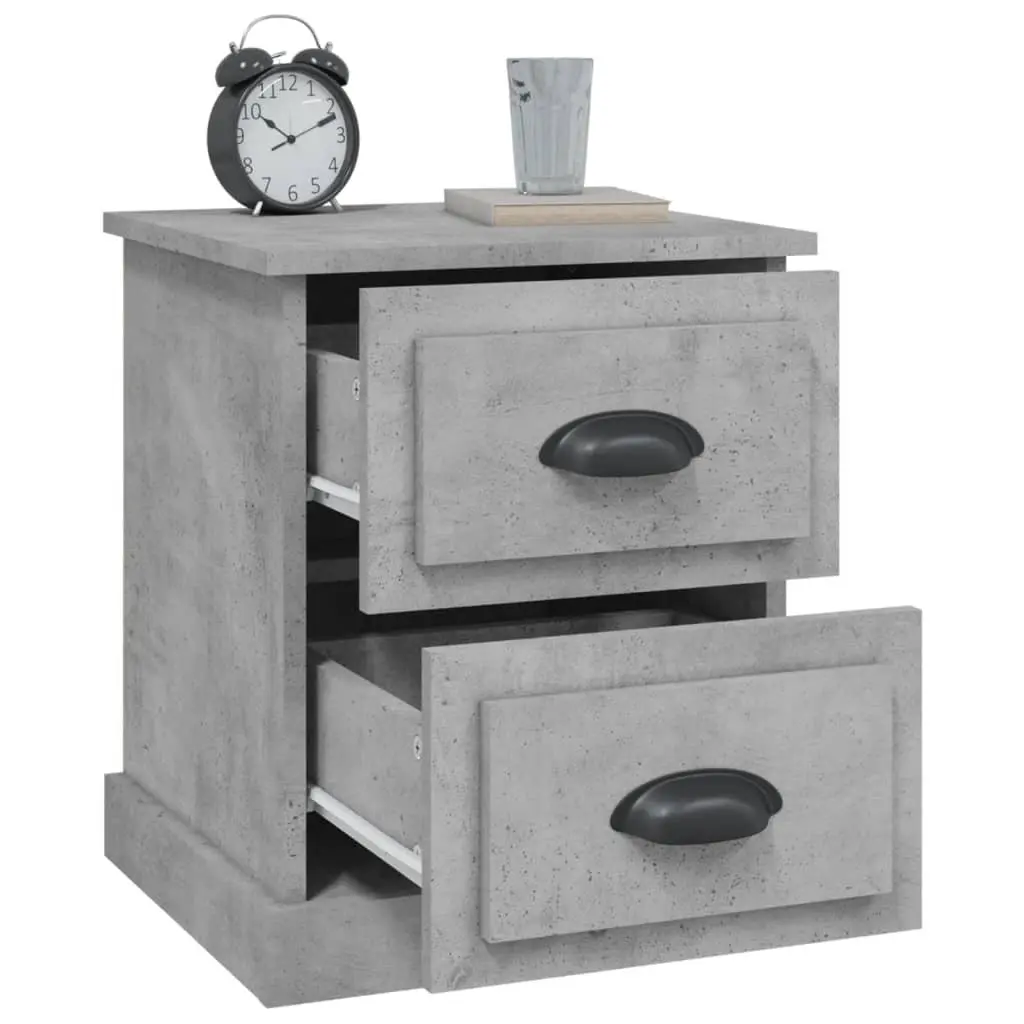 Bedside Cabinet Grey 39x39x47.5 cm 2 Drawer Engineered Wood Nightstand Storage