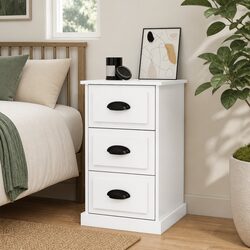 Bedside Cabinet White High Gloss 3 Drawer Nightstand Storage Table Engineered