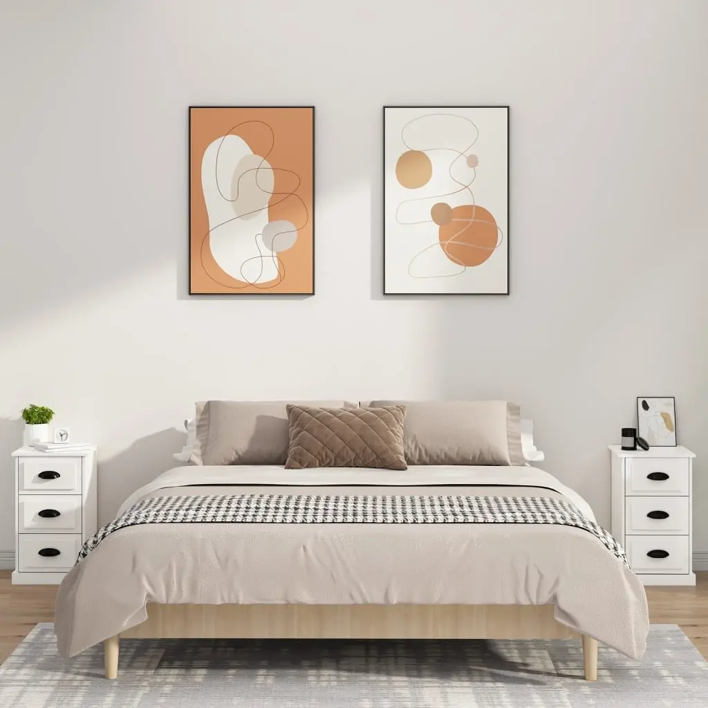 Bedside Cabinet White High Gloss 3 Drawer Nightstand Storage Table
